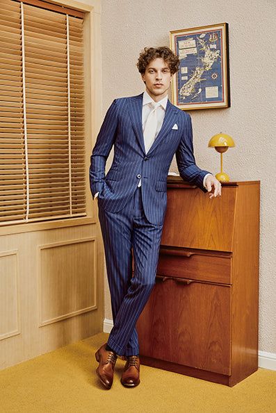 Blue Striped Suit, Blue Pinstripe Suit, Stripe Suit, Striped Suit, Lapel Top, Striped Two Piece, Thunder Bay, Bespoke Suit, Northern Soul