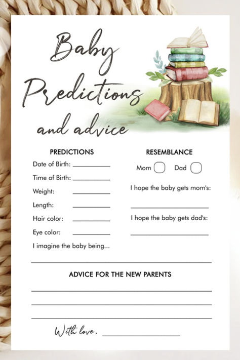 Baby Shower Activity, Predictions and Advice Game Cards to Create Fun Memories Baby Shower Advice Ideas, Predictions For The Wedding Game, Baby Predictions Printable, Baby Shower Predictions, Free Printable Baby Shower Games, Baby Shower Party Planning, Baby Prediction Cards, Dinner Party Games, Free Baby Shower Games