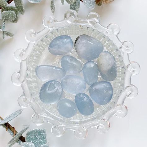 T H E C R Y S T A L B A R ☾© on Instagram: "🤍 CELESTITE 🤍 Celestite, also known as Celestine, is a mineral that forms blue crystals. Celestite is often associated with divine power and is thought to increase understanding, higher consciousness, as well as mindfulness when used in meditation and prayer. Celestite crystals are beneficial healing crystals for you to utilise to aid you to contact your guardian angels. They are a soft blue colour and have a high vibration, that is excellent to us Celestite Aesthetic, Blue Crystals Aesthetic, Maleficent Oc, Spotify Background, Gem Wallpaper, Crystals Celestite, Spirit Journal, Alyssa Targaryen, Celestine Crystal