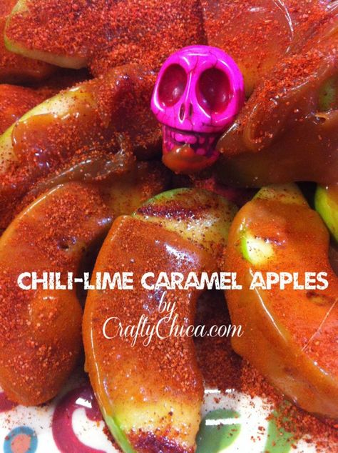 MEXI-HALLOWEEN: Chile-lime Caramel Apples | CraftyChica.com | Official site of award-winnning artist and novelist, Kathy Cano-Murillo. Latina Style, Lime Powder, How To Melt Caramel, Caramel Dip, Followers Instagram, Crochet Needle, Mexican Dessert, Chili Lime, Halloween Snacks