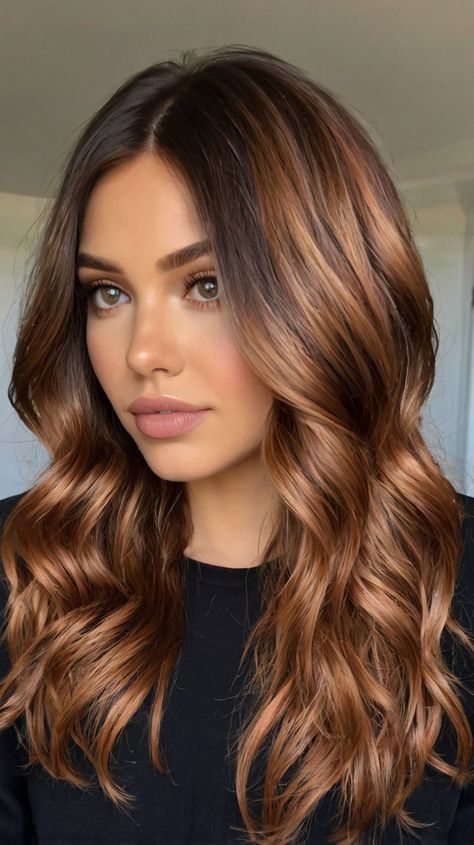 💅💫 Mesmerizing Copper Brunette Hair fall hair colors copper highlights | Beautiful Transformati... Brown Hair With Warm Highlights, Brunette Hair Fall, Copper Brunette Hair, Copper Brunette, Fall Hair Colors Copper, Dark Burgundy Hair, Highlights On Black Hair, Copper Blonde Hair Color, Copper Blonde Hair