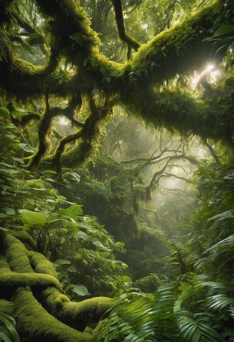 moss covered rainforest Check more at https://paintlyx.com/moss-covered-rainforest/ Fantasy Rainforest, Rainforest Aesthetic, Artwork Reference, Green Inspo, Space Story, Worlds Apart, Amazon Warrior, Moss Covered, Palette Design