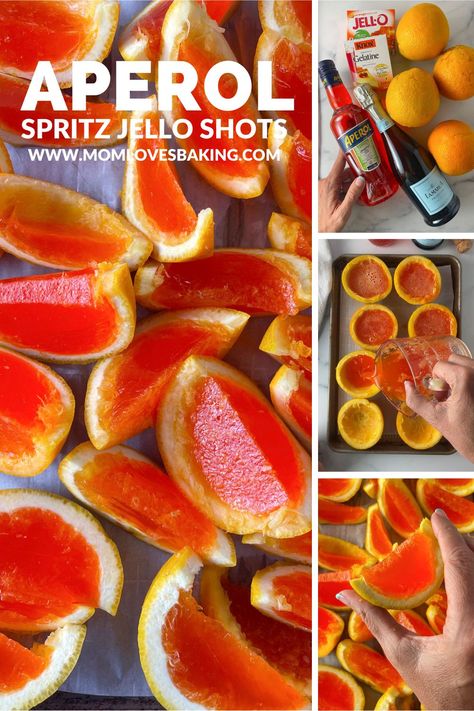 This Aperol Spritz Jello Shot Recipe in Orange Peels is a playful and refreshing twist on the classic Italian cocktail, perfect for summer parties or festive gatherings. Get the recipe: https://www.momlovesbaking.com/aperol-spritz-jello-shot-recipe-in-orange-peels/ Orange Peel Jello Shots, Grapefruit Jello Shots, Paloma Jello Shots, Aperol Jello Shots, Orange Jello Shots, Best Jello Shot Recipes, Easy Recipes Desserts, Orange Sweet Rolls, Jelly Shots