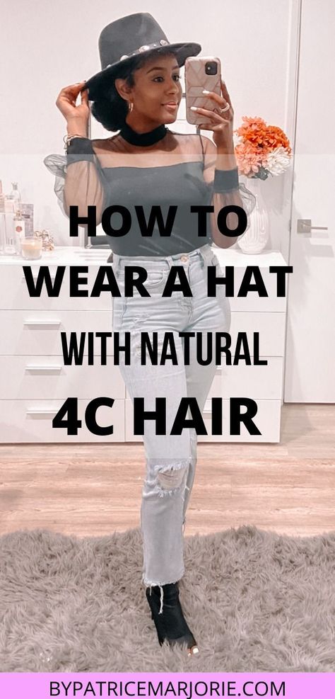 This post shares how to boldly wear a hat with thick natural hair, and look cute while doing it. Unique and comfortable way to stand out. #naturalhair #4chair #protectivestyles #hats #fedorahats Hats Curly Hair, Hats With Curly Hair, Hairstyles For 4c Hair, Coily Hair Care, Natural 4c Hair, Thick Natural Hair, 4c Hair, Coily Hair, Wearing A Hat