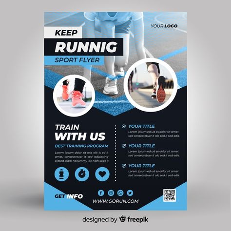 Flyer deportivo con plantilla de foto | Free Vector #Freepik #freevector Sport Flyer, Fitness Flyer, Menu Flyer, Desain Editorial, Info Design, Cosmetics Photography, Poster Banner, Sports Flyer, Postcard Design