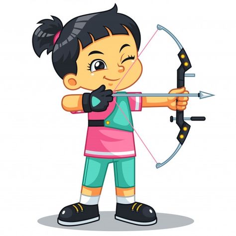 Archer girl aiming target. Premium Vecto... | Premium Vector #Freepik #vector #arrow #kids #education #girl Sports Cartoon, Pumpkin Vector, Cute Minions, Hobbies For Kids, Man Vector, Kids Vector, Play School, Floral Border Design, Dog Vector