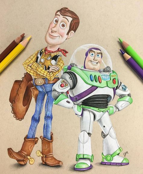 Awesome buzz & woody piece for more great art like this go follow this Artist🎨@juliannamaston #geekoart #geekclutrue #geeklife #geekart… Dibujos Toy Story, Disney Character Drawings, Disney Drawings Sketches, Prismacolor Art, Story Drawing, Disney Paintings, Toy Story Characters, Cute Disney Drawings, Disney Art Drawings