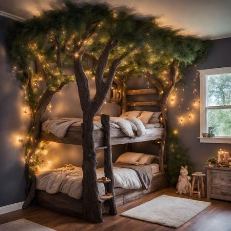 Forest Theme Kids Bedroom, Woodland Forest Room, Forest Themed Bedroom Kids, Fairy Tail Bedroom, Whimsical Kids Bedroom, Girls Forest Bedroom, Fairycore Nursery, Mystical Nursery, Roman Bedroom