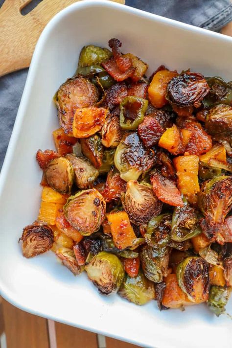 good food baddie brussels sprouts recipe Brussel Sprouts And Sweet Potato Recipe, Easy Crab Dip, Honey Lemon Pepper Wings, Maple Bacon Brussel Sprouts, Butternut Squash Bacon, Food Baddie, Roasted Brussels Sprouts With Bacon, Sprouting Sweet Potatoes, Braised Short Ribs Recipe