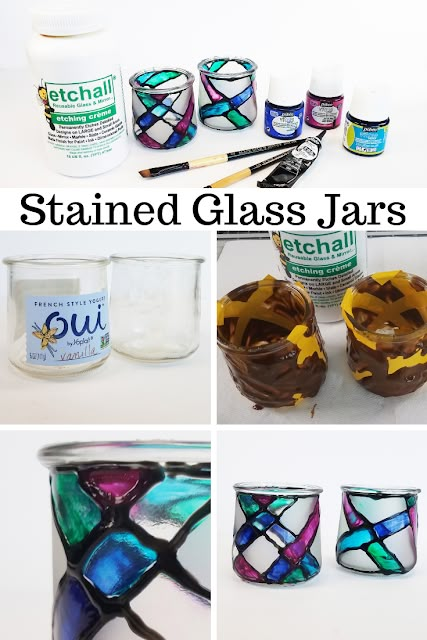 Erin Reed Makes: DIY Upcycled Stained Glass Containers from Oui Yogurt Jars Upcycle Containers, Oui Yogurt, Yogurt Jars, Diy Container, Crafts With Glass Jars, Jars Diy, Upcycle Repurpose, Thrift Store Crafts, Diy Jar Crafts