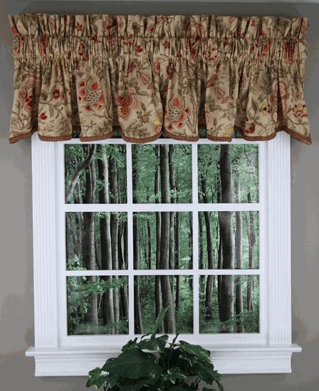 Imperial Dress Shaped Valance - Antique - Waverly - Country Valances Diy Valances For Windows, Window Toppers Ideas Valances, Diy Valances, Jacobean Pattern, Waverly Valances, Waverly Curtains, Country Kitchen Curtains, Country Valances, Scalloped Valance