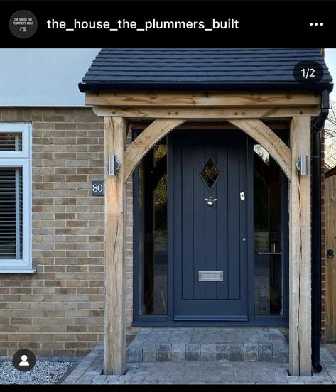 Wooden Front Door Porch Canopy, Front Door Wooden Canopy, Front Canopy Ideas, Front Door Canapy, Modern Country Front Door, Country Style Front Door, Wooden Front Porch Ideas, Front Door Porch Ideas Entrance, Front Door Ideas Uk