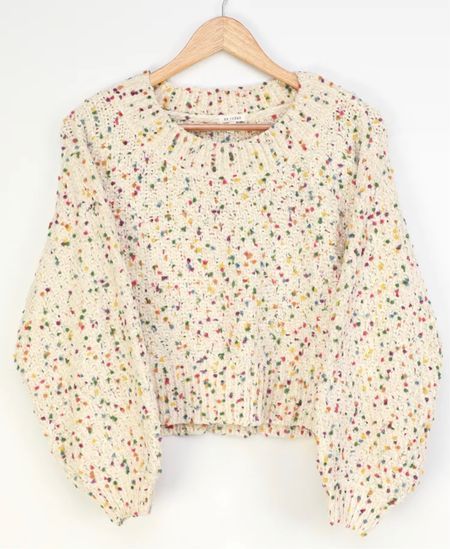 Confetti Sweater, Tops Online Shopping, Colorful Confetti, Bangs With Medium Hair, Balloon Sleeve Top, Chenille Sweater, Cute Blouses, Tunic Tank Tops, Rounded Neckline