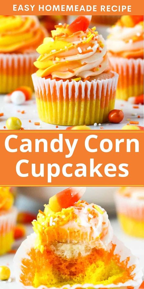 Corn Cupcakes, Candy Corn Cupcakes, Cream Cheese Sugar Cookies, Gluten Free Candy, Fall Cupcakes, Shugary Sweets, Halloween Dessert, Homemade Cupcakes, Classic Candy