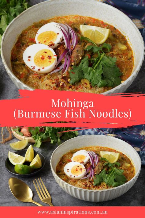 Fish Noodle Soup, Mohinga Recipe, Burmese Recipes, Burmese Food Recipes, Lemongrass Noodle Soup, Mohinga Burmese Recipe, Rice Vermicelli Recipes Soups, Mohinga Burmese, Myanmar Food Recipe