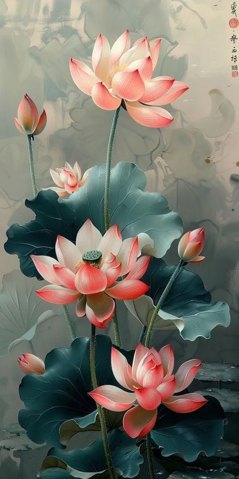 Midjourney AI Image: Lotus, new Chinese style decorative painting, soft and graceful shape, clear close-up texture of pet... → more in ai-img-gen.com Chinese Floral Painting, Lotus Flower Wall Painting, Lotus Texture Painting, Radhakrishna Images, Wall Pepar, Lotus Flower Colors, Lotus Artwork, Flower Wall Painting, Japanese Lotus