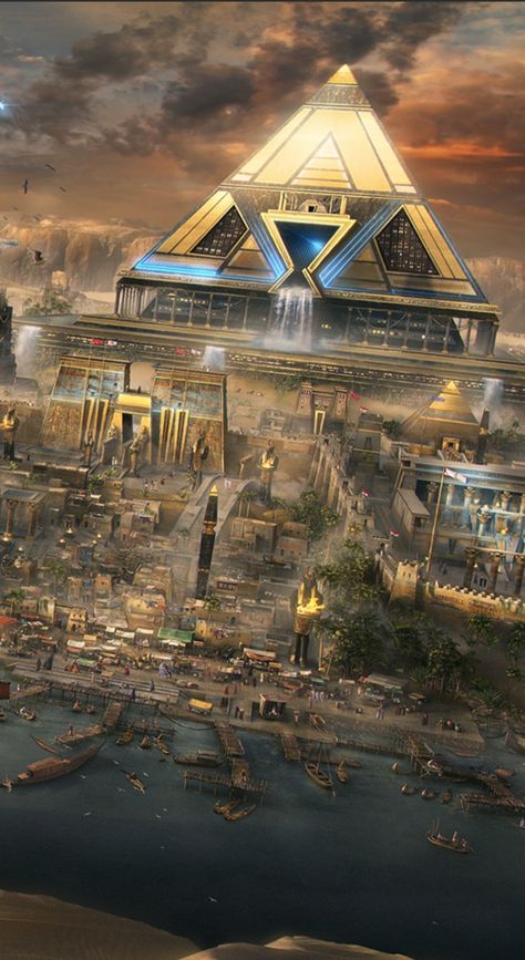 Satya Sanatan, Digital Matte Painting, Maya Autodesk, Ancient Egypt Pyramids, Egyptian Warrior, Ancient Egyptian Architecture, Egypt Concept Art, Science Fiction Artwork, Future Buildings