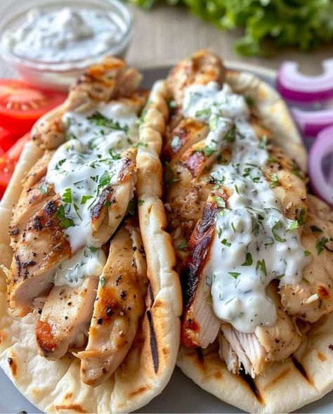 nonna pia Recipes | Greek Chicken Gyros | Facebook Greek Chicken Gyros, Tzatziki Chicken, Chicken Gyro Recipe, Chicken Salad Ingredients, Gyro Recipe, Chicken Pita, Chicken Gyros, Diet Recipes Easy, Chicken Marinade