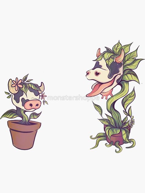 Sticker Illustration, Ancient Tattoo, Animal Illustration Art, Plant Tattoo, Doodle Inspiration, The Cow, Plant Design, Animal Illustration, The Sims