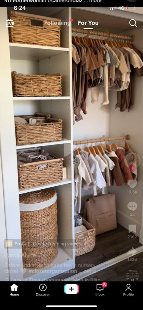 Nursery Closet Built In, Exposed Closet Nursery, Custom Nursery Closet, Baby Room Closet Ideas, Small Nursery Organization Ideas, Boy Nursery Ideas Simple, Baby Boy Nursery Room Ideas Themes, Small Nursery Closet Organization, Small Nursery Closet