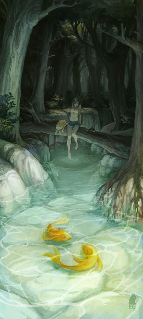 Dawn Elaine, Glow  |  this really needs to be experience at full scale... Art Manga, Gold Fish, Fish Swimming, Wow Art, Arte Fantasy, Art And Illustration, 판타지 아트, Pics Art, Fantasy Landscape