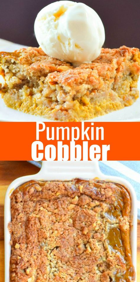 Fall Cobbler Recipes Easy, Quick And Easy Pumpkin Dessert Recipes, Easy Fall Pumpkin Desserts, Easy Sunday Desserts, Desert For Thanksgiving Easy, New Thanksgiving Recipes Dessert, Pumpkin Cobbler Recipes Easy, Desserts With Canned Pumpkin, Pumpkin Cobbler Recipes Dump Cakes