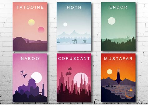 Minimalist Star Poster Set Wars Poster All 6 Posters New Hope - Etsy Canada Star Wars Trilogy Poster, Star Wars Basement, Star Poster, Star Wars Planets, Planet Poster, Star Wars Room, Classic Poster, Star Wars Trilogy, Minimalist Movie Poster