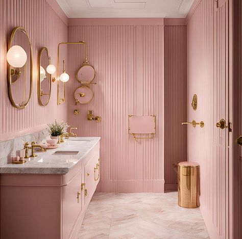 Pink Washroom, Roman Bathroom, Blush House, Blush Pink Bedroom Decor, Powder Bathroom Ideas, Pink Powder Room, Washroom Vanity, Blush Pink Living Room, Blush Pink Bedroom