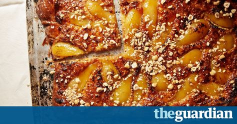 King of puddings: Sweet and syrupy poached pears make for elegant eating alone, but shine all the brighter with roasted hazlenuts atop pastry, alongside jersey cream. Roasted Hazelnuts, Jeremy Lee, Galette Recipe, Tart Dessert, Eating Alone, Poached Pears, Buttery Biscuits, Winter Cake, King Food