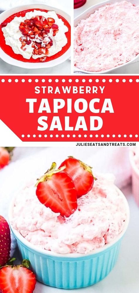 Tapioca Fruit Salad Recipe, Light Christmas Dessert Recipes, Tapioca Salad, Strawberry Tapioca, Fluffy Salad, Light Christmas Dessert, Strawberry Jello Salad, Tapioca Recipes, Strawberry Salad Recipe