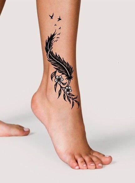 Feather Leg Tattoo, Tattoo Ideas Zodiac, Art Sleeve Tattoo, Tattoo Ideas Skull, Tattoo Designs Minimalist, Tattoo Designs Dragon, Feather Tattoo Ankle, Music Tattoo Ideas, Anklet Tattoos For Women