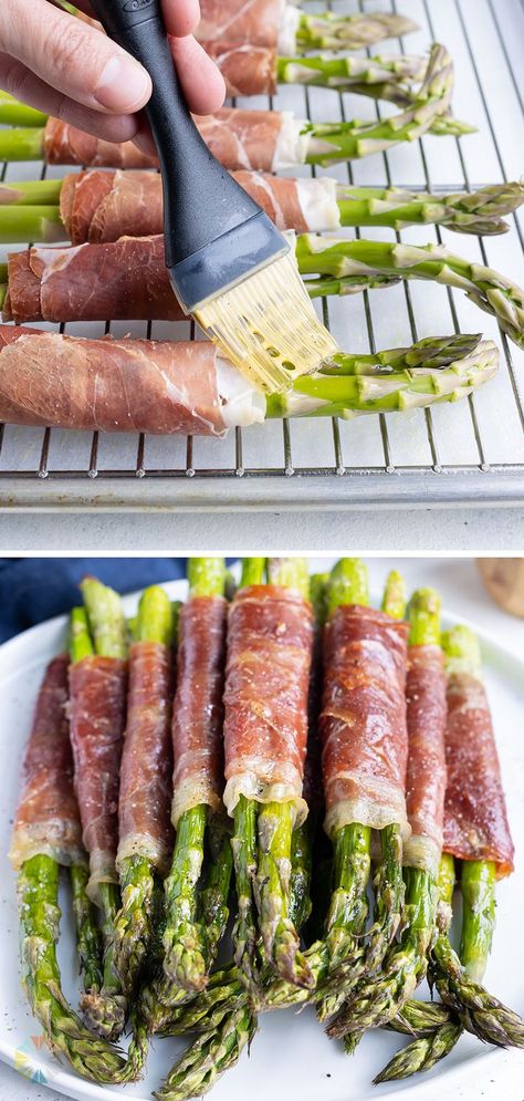 Make a batch of this Prosciutto Wrapped Asparagus for your next dinner party. The fresh asparagus bundles are wrapped in salty prosciutto and baked in the oven until perfectly crisp on the outside and tender on the inside. This recipe is naturally gluten-free, low-carb, and easily made dairy-free. Asparagus In The Oven, Asparagus Bundles, Asparagus Recipes Oven, Prosciutto Asparagus, Asparagus Wraps, Prosciutto Recipes, Asparagus Recipes Baked, Asparagus Recipes Roasted, Wrapped Asparagus