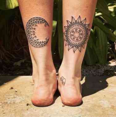 Tattoo Sonne, Yin En Yang, Moon Sun Tattoo, 10 Tattoo, Celestial Tattoo, Sun And Moon Tattoo, Ankle Tattoo Designs, Moon Tattoo Designs, Sun Tattoos