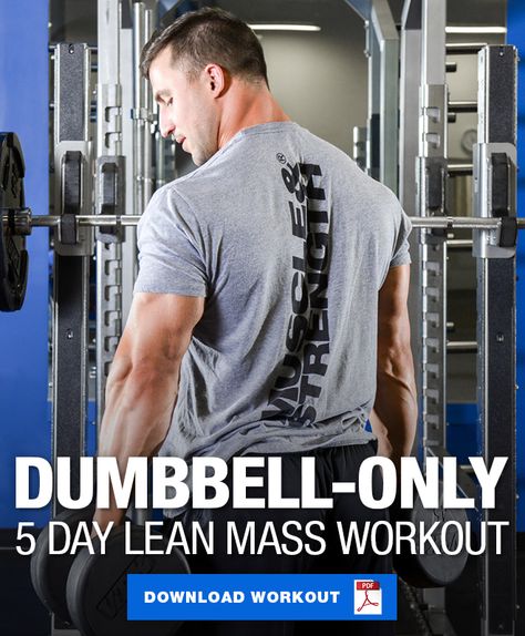 This 5 day dumbbell only workout program only requires dumbbells and is perfect for those looking to build lean muscle mass at home or on the go! 5 Day Dumbbell Workout Plan, Dumbbell Arm Workout For Men, Full Body Dumbbell Workout For Men, 5 Day Workout Plan Men, Dumbell Workout For Men, Dumbbell Workout For Men, Dumbbell Workout Routine, Mass Workout, Dumbbell Workout Plan