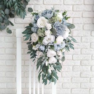 Cascading Bouquet White, Faux Bouquet, Cascading Bouquet, Bridal Bouquet Blue, Cascading Bridal Bouquets, Peony Bouquet Wedding, Eucalyptus Bouquet, Blue Wedding Bouquet, Boho Wedding Bouquet