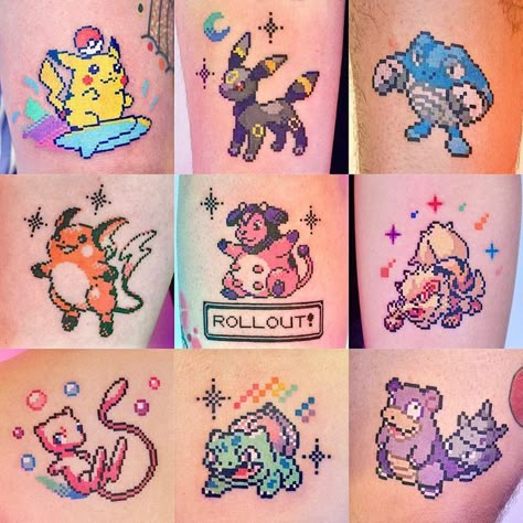 Your nostalgia. #pixeltattoo on Instagram: "What’s your favorite Pokemon (1-9)?❤️ Plz let me know your favorite Pokemon :) NYC🇺🇸 booking for Sept is available now💜 Sponsored by @emalla.official #pokemon #pokemontattoo" Pokemon Sprite Tattoo, Pokemon Tattoo Pixel, 8 Bit Pokemon Tattoo, Pixel Pokemon Tattoo, Togekiss Tattoo, Kawaii Pokemon Tattoo, Shaymin Tattoo, Pokemon Card Tattoo, Clefairy Tattoo