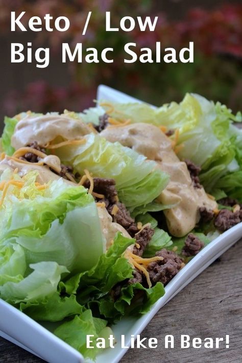 Low Carb Big Mac Salad - Eat Like A Bear!™ For Weight Loss! Eat Like A Bear Salad Recipes, Amanda Rose Eat Like A Bear Recipes, Eat Like A Bear Recipes, Low Carb Big Mac Salad, Low Carb Hamburger Recipes, Eat Like A Bear, Low Carb Big Mac, Cheeseburger Salad Recipe, Bear Diet