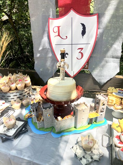 Knights Birthday Party Ideas, Knight Themed Birthday Party, Knight Party Ideas, Medieval Decorations, Knight Costumes, Medieval Birthday, Knights Party, Castle Birthday Party, Dragon Birthday Cakes