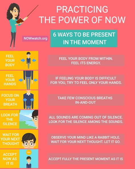 Great info graphic with a step-by-step guide on how to practice the power of now (book by Eckhart Tolle). Read more about this (or see informative video) in the linked article. Symptoms Of Bpd, Bpd Symptoms, The Power Of Now, Mental Health Activities, Borderline Personality, Info Graphic, Power Of Now, Dissociation, Top Books To Read