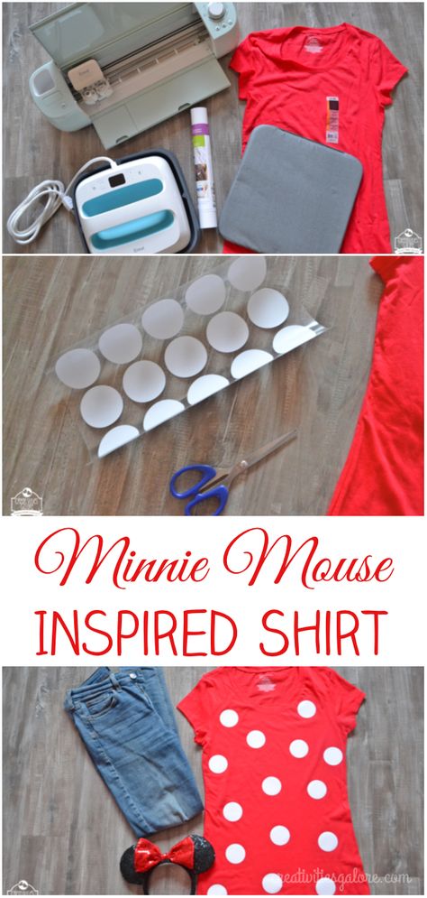 DIY Minnie Mouse Inspired Shirt with the help of the Cricut Explore Air 2 Minnie Mouse Shirts Vinyl, Minnie Shirts For Disney, Minnie Mouse Vinyl Shirt, Minnie Mouse Short Sleeve T-shirt For Spring, Mickey Craft, Cheap Minnie Mouse T-shirt For Disney Trips, Minnie Mouse Shirts, Mouse Costume, Cricut Explore Air 2