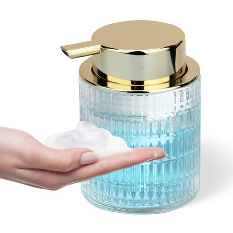 PRICES MAY VARY. 💦【Exquisite Bottle Design】: This glass foaming soap dispenser has a diamond-like pattern. Featuring a durable clear glass body with a large gold and silver pump head, the clear foam soap dispenser pump is designed to stand up to everyday use while maintaining a stylish appeal. 💦【High Quality Glass Foam Soap Dispenser】: Transparent cylindrical body design, you can know the remaining amount of soap at any time. The use experience of the glass foaming hand soap dispenser is easy, Clear Soap Dispenser, Crystal Soap Dispenser, Foaming Hand Soap Dispenser, Green Glass Soap Dispenser, Blue Glass Soap Dispenser, Foam Soap Dispenser, Soap Pump Dispenser, Hand Soap Dispenser, Foam Soap