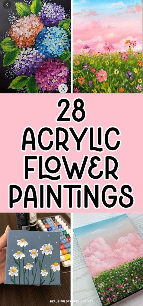 Looking for a way to add life and color to your home? Look no further than acrylic flower paintings! These versatile works of art can range from bright and bold to soft and serene, and they make a perfect addition to any room. We'll showcase 28 stunning acrylic flower paintings that are sure to inspire you. Painting A Flower Easy, Easy Flower Canvas Painting Ideas, Diy Acrylic Flower Painting, Paintings Of Flowers Easy, Mini Canvases Acrylic Paintings, Painting Small Flowers Simple, Acrylic Paint Flowers Easy Step By Step, Pictures Of Flowers To Paint, Wild Flower Painting Acrylic Tutorial