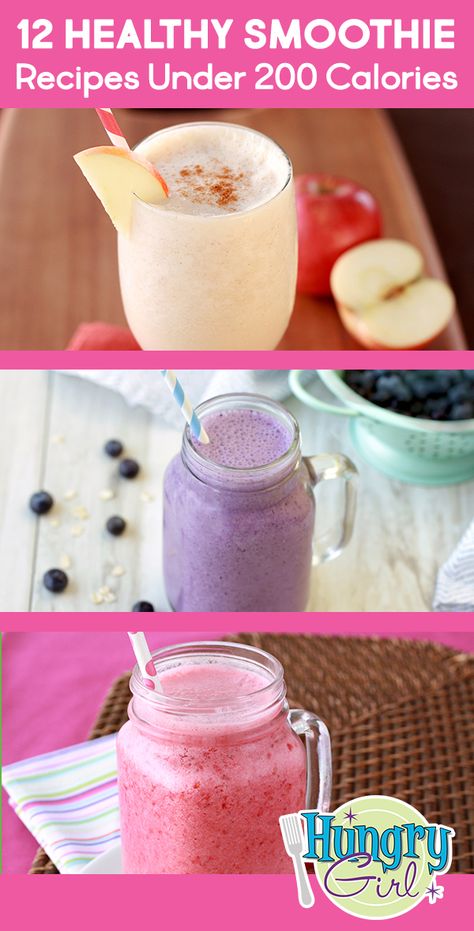 12 Healthy Smoothie Recipes Under 200 Calories | Hungry Girl Recipes Under 200 Calories, Ninja Smoothie Recipes, Ninja Smoothies, Vegetable Smoothie, Low Calorie Smoothies, Smoothie Recipes With Yogurt, Hungry Girl Recipes, Protein Smoothies, Healthy Smoothie Recipes