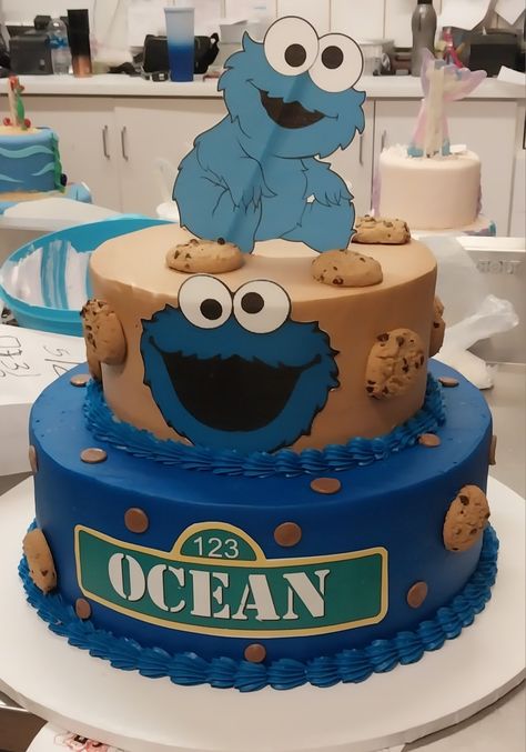 Cookie Monster Gender Reveal, Cookie Monster Cake Ideas, Cookie Monster Birthday Cake, Cookie Monster Baby Shower Cake, Cookie Monster 2nd Birthday Boy, Baby Shower Themes Boy, Cookie Monster Party Decorations, Ace Birthday, Baby Cookie Monster