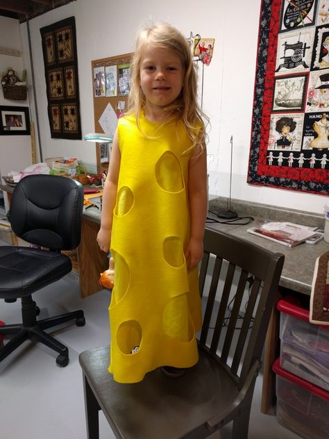 Swiss cheese dress. Fancy Dress Food Costume, Toast Costume Diy, Sunshine Fancy Dress, Swiss Costume, Diy Cheese Costume, Cheese Costume, Caterpillar Costume, Odyssey Of The Mind, Diy Kostüm