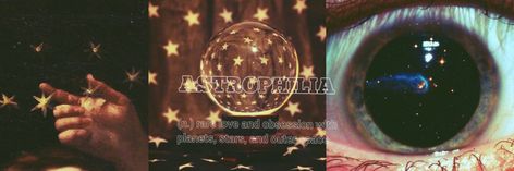 A header for Twitter/X consisting of three whimsigoth pictures (a hand with stars, a divination sphere with stars, and an eye with stars in it). On it is the word "astrophilia" and the definition of the word. Whimsigoth Header, Tumblr Header, Pretty Stars, Aesthetic Header, Pretty Star, Web Graphics, Phone Wallpapers, Phone Wallpaper, Wallpapers