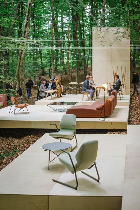 furniture in the forest: prostoria sets design objects amid croatian woodland for 'revisiting analogue’ Forest Pavilion, Architecture Events, Architecture Community, Sofa Layout, Milan Furniture, Pavilion Design, Cafe House, Design Objects, Garden Cafe