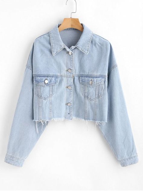 Only $37.99 and free shipping! Shop for 2018 Frayed Crop Denim Jacket in LIGHT SKY BLUE L of Jackets & Coats and check 10000+ hottest styles at ZAFUL. Denim Jacket Crop, Denim Dress Style, Short Denim Jacket, Light Blue Denim Jacket, Crop Denim Jacket, Light Denim Jacket, Light Sky Blue, Stylish Hoodies, Trendy Fashion Tops