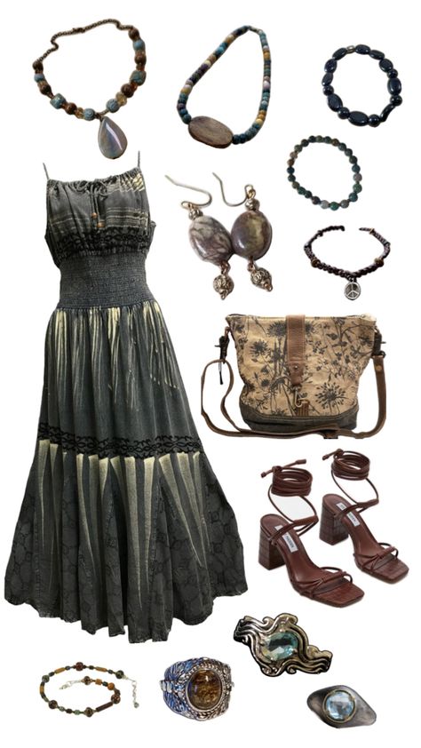 Green Brown Outfit, Outfit Aesthetic Dress, Brown Outfit Aesthetic, Earthy Outfits Aesthetic, Earthy Blue, Earthy Style, Hair Streaks, Aesthetic Dress, Earthy Outfits