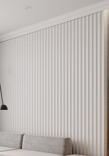 Pop Fluting On Wall, White Cladding Interior Walls, White Slatted Wall, White Fluted Wall Panel, White Wood Wall Paneling, Fluted Wall Panel Bedroom, Fluted Wall Panel Living Rooms, White Fluted Panel, White Slat Wall